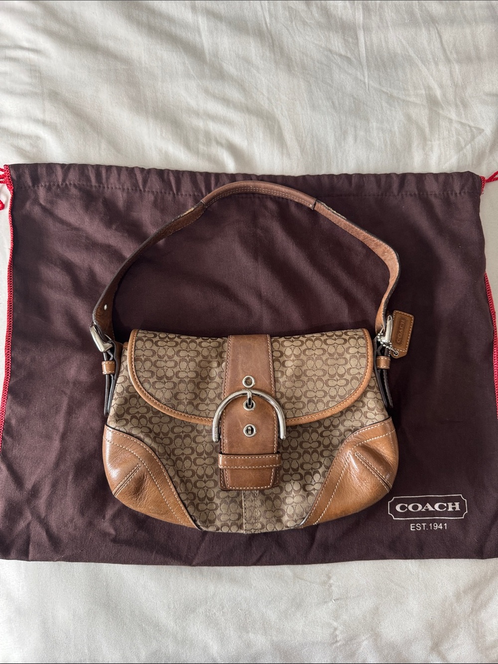 Coach Signature Canvas Shoulder Bag in Brown and Tan